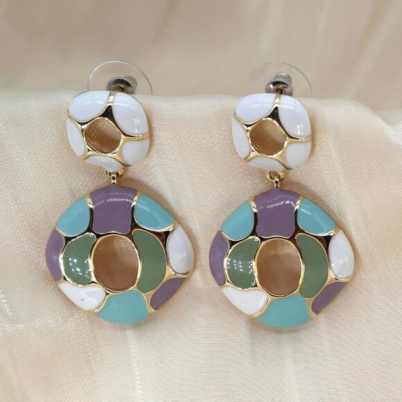 Multicolor Earrings for Women Sparkly Geometric Dangle Drop Statement Jewelry - Picture 3 of 6